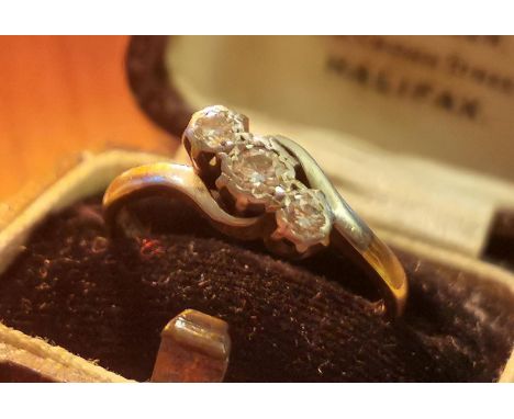 Edwardian 18ct Gold &amp; Platinum Three-Diamond Ring