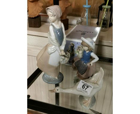 Group of Three Lladro/Nao Porcelain Ladies/Figures inc Goose, Basket Lady &amp; Sweet Scent (05221)