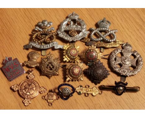 Collection of Army &amp; Military Badges inc 1930's Cheshire Agricultural, Waterloo Peninsula Rifle Brigade, Staffordshire &a