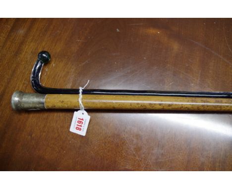 A malacca cane;&nbsp;together with a novelty glass walking stick.&nbsp; 