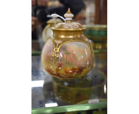 A good Royal Worcester pot pourri vase and cover, painted with highland cattle by James Stinton, signed, 11.5cm high. 