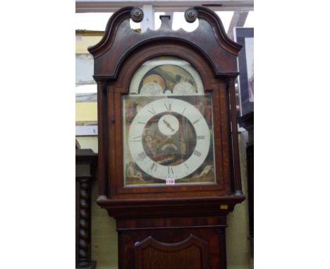 A late 18th/early 19th century oak and mahogany 8 day longcase clock,&nbsp;the 14in painted dial with moonphase arch, 239.5cm