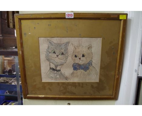 Follower of Louis Wain,&nbsp;two cats, signed, watercolour, 20 x 26.5cm. 
