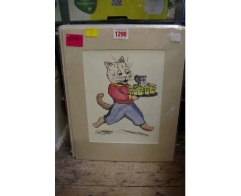 A collection of seven colour prints, to include four after Louis Wain, 23.5 x 18.5, each mounted but unframed. 