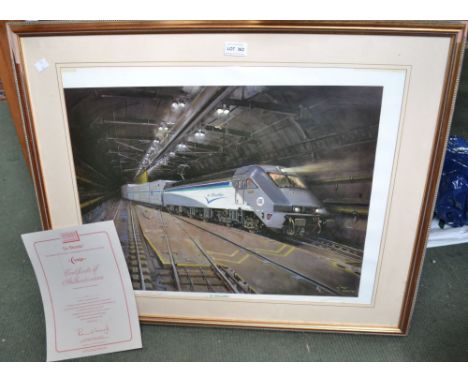 A Terence Cuneo, colour print, signed, "Le Shuttle" in the Eurotunnel no. 134 of 850, with certificate&nbsp;