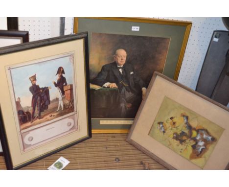 A portrait print of Winston Churchill, together with a Military print &amp; an abstract