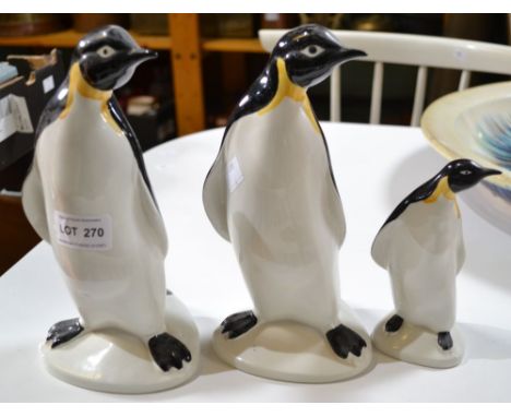 Three Poole Pottery standing penguins