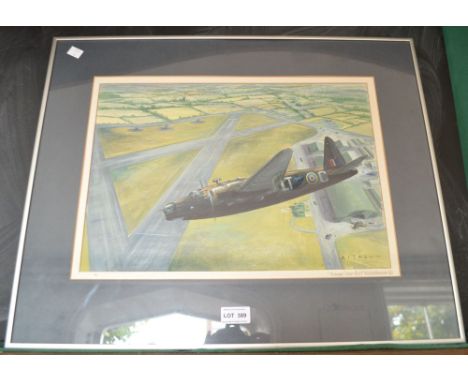 Kenneth Aitkin, "Wimpy" over RAF Wellesbourne '42, watercolour painting, framed, 29cm x 42cm