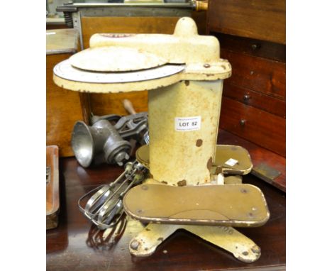"Carlton" a set of personal weighing scales by Geo Salter and co. together with a meat grinder, hand whisk and guillotine&nbs