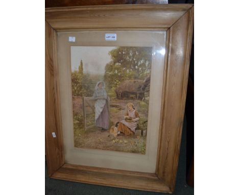 A print of Ladies with Hens in pine frame