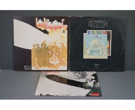 Vinyl - Led Zeppelin 3 LP's to include One (K40031) green &amp; orange Atlantic label, sleeve &amp; vinyl VG+. Two (588198) p