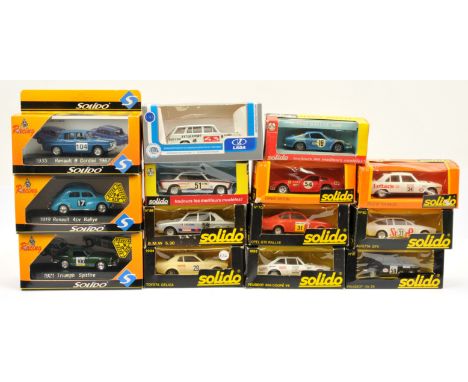 Solido (1/43rd scale) a group of Racing Cars to include (1) No.50 Peugeot 504 Rallye; (2) 1921 Triumph Spitfire plus others s