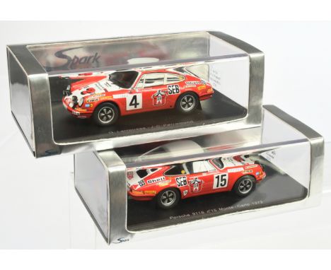 Pair of Porsche 911S Monte Carlo 1972 Spark models - (1) with racing number 4; (2) with racing number 15 - Mint in Near to Mi