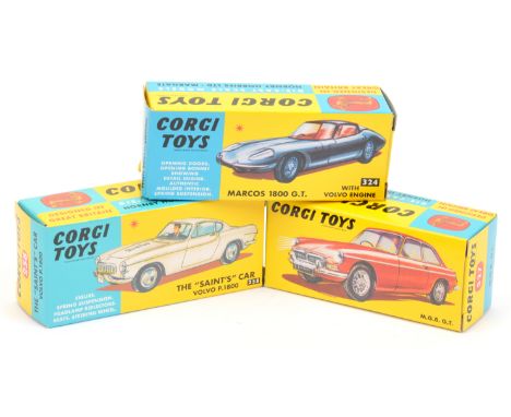 Corgi Toys group of Re-Issues to include 324 Marcos 1800GT with Volvo engine plus others similar (see photo) - Mint in Mint b