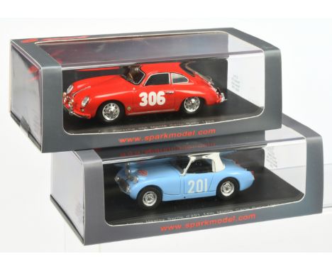Pair of Spark model Rally cars - S412 Austin Healey Sprite 14th Monte Carlo 1959 plus other similar (see photo) - Mint in Min