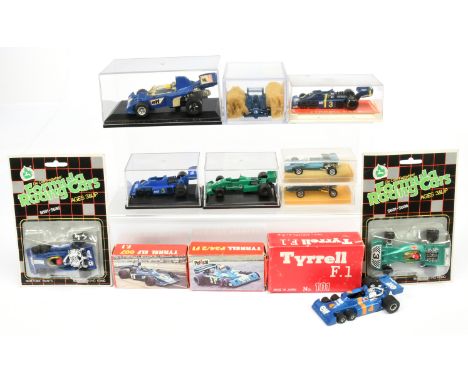 Mixed small scale group of racing cars - 2 x Schuco 306863 with racing number 3 and 9 Near to Mint in Excellent boxes; 2 x Po