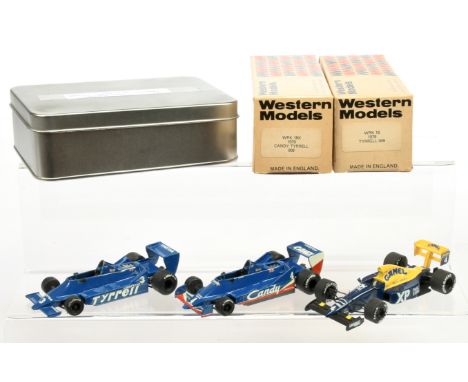 Group of white metal Racing cars including tameo kits Tyrrell 018 by Luca Tameo 1/43 scale, made in Italy plus others similar