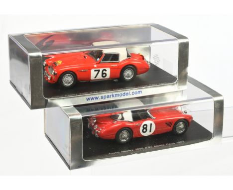 Pair of Spark model Austin Healey - (1) Winner Liege Rome Liege Rally 1960, with racing number 76; (2) 3000 Monte Carlo 1963,