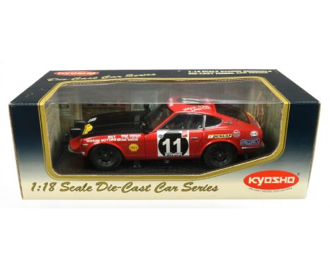 Kyosho, a boxed 1:18 scale Datsun 2407 1972 Monte-Carlo model - racing number 11, red body - Mint in Excellent Plus box.