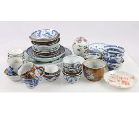 Large group of 18th and 19th century Chinese blue & white teaware, including twenty-four tea bowls, fifteen saucers, dishes, 