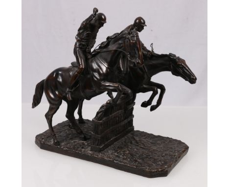 After ISODORE BONHEUR The Steeplechase Bronze, signed on base, 27cm x 29cm