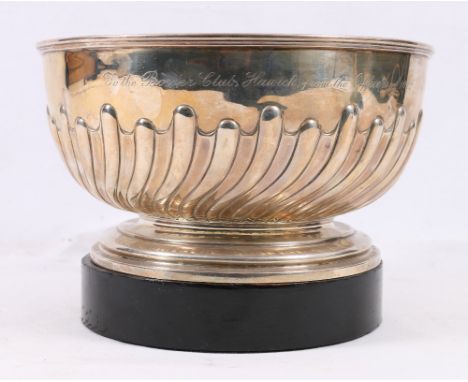 Silver pedestal rose bowl, the gadrooned body engraved "To the Border Club Hawick from the Officers of 101st Royal Marine Bri