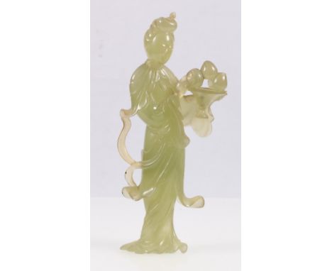 Chinese 20th century jade figure of Quan Yin holding a bowl of peaches, 18cm