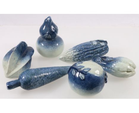 Group of six Chinese blue and white decorated ceramic fruit and vegetables, each c12cm.