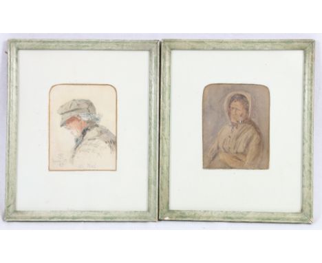 TOM SCOTT (Scottish 1854-1927) Old Mac and a Portrait of a woman smoking Pair of watercolours, initialled, titled and dated M