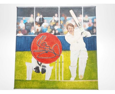 Lord Ian Botham signed canvas with artwork added by Beth Wood - A legend in front of the sticks. Put a bat in his hand and se