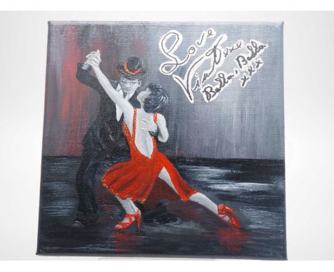 Vincent Simone signed canvas with artwork by Dawn Mobbs -  Strictly legend and incredible dancer, Vincent Simone  - 8" x 8" -