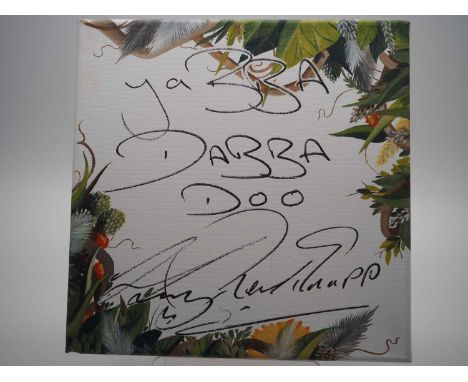 Harry Redknapp signed canvas 'Yabba Dabba Doo' with artwork added by Cat Randall  - 8" x 8" - PROVENANCE: Signature acquired 