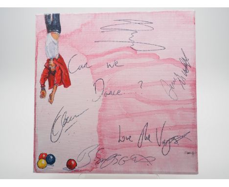 The Vamps signed canvas with artwork added by Pete Thompson featuring painting of a still from the video for their hit song '