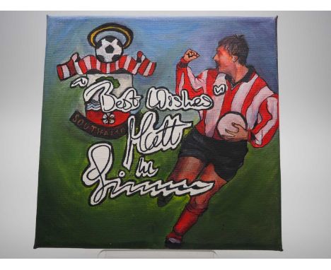 Matt Le Tissier signed canvas with artwork by Aaliyah Hussein - an Art Student who has created artwork of Matt le Tissier cel