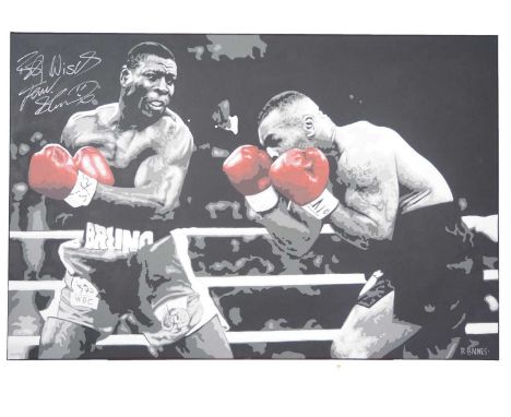 Frank Bruno MBE signed canvas with artwork by Ross Baines - One of the biggest fights of his life is forever captured with th