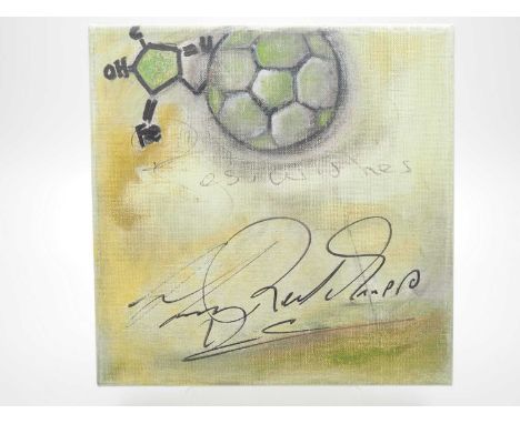 Harry Redknapp - signed canvas with football artwork added by Martin Kaye -  - 8" x 8" - PROVENANCE: Signature acquired by vo