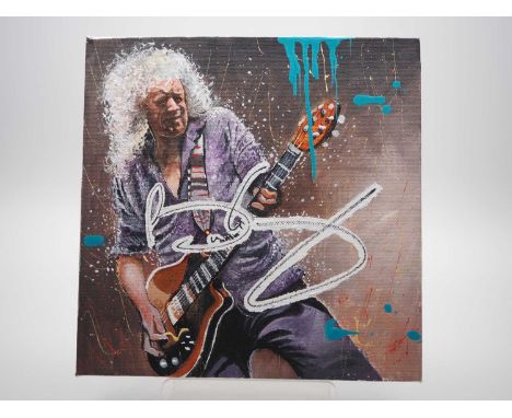 Brian May CBE signed canvas with artwork added by Danny Byrne / @dannybyrneonline. This man is a genius on the guitar. Known 