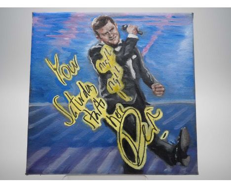 Dermot O'Leary signed canvas with artwork added by Dhanraz Ramdharry - Inspired by Dermot's famous catchphrase form X-Factor 