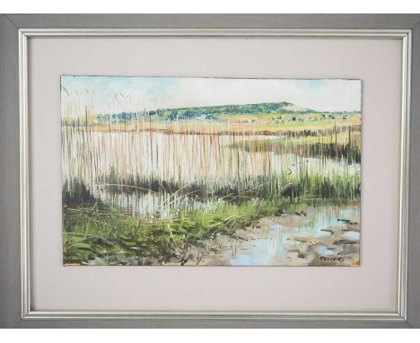 Danny Byrne 'HENGISTBURY HEAD' - oil on board - signed - Framed local scene of popular tourist spot, taken from Stanpit Marsh