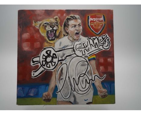 Leah Williamson signed canvas with artwork added by Dhanraz Ramdharry - The only Euro winning English Captain is forever enca