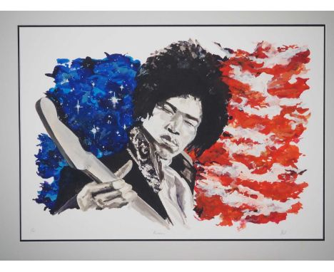 JIMI HENDRIX - hand numbered and signed 1/100 limited edition print - 23" x 16" in a 29" x 22" frame - PROVENANCE: Donated to