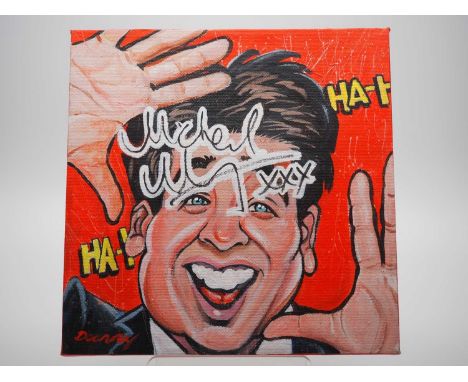 Michael McIntyre signed canvas with artwork added by Danny Byrne - Legendary funny man Michael McIntyre with a cartoon portra