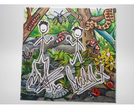 Ant &amp; Dec OBE signed canvas with artwork added by Danny Byrne - The artist used 'I'm a celebrity' as inspiration for this