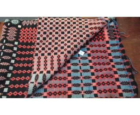 Vintage woollen Welsh tapestry black ground blanket. (B.P. 21% + VAT)Rough edges/stitching missing down one complete side and