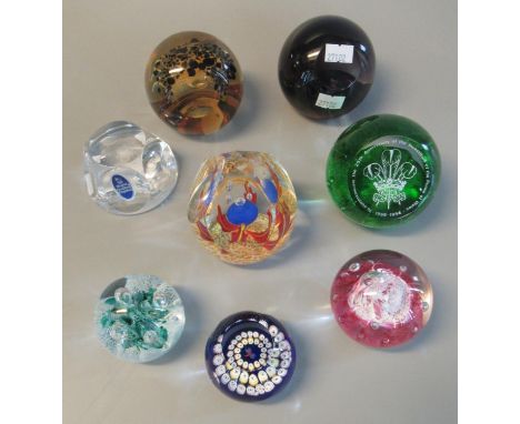 Collection of Caithness glass paperweights, all in original boxes, to include; Scottish Honours orb, Queen Elizabeth II histo