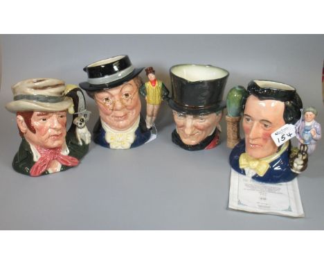 Four Royal Doulton character jugs to include Bill Sikes D6981, Sir Henry Doulton D7054 with certificate of authenticity, Mr P