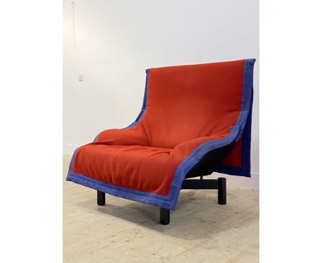 Vico Magistretti (Italian. 1920 - 2006) for Cassina, a Sinbad lounge chair, circa 1980's, the red wool cover with stitched bl