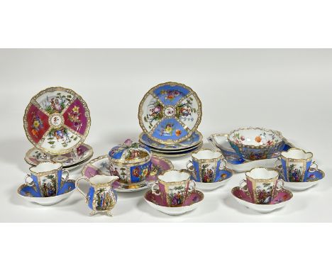 A matched 19th century Meissen and Dresden partial table service, decorated in the Helena Wolfsohn style, comprising: a shape