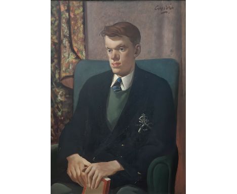 •William Crosbie R.S.A. (Scottish, 1915-1999), Portrait of David Christopher Dean, half-length, in his Glasgow Academy school