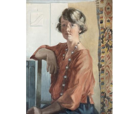 Evelyn Brown (Scottish, fl. early 20th century), Self-Portrait, half length, signed upper right, watercolour, framed. 65cm by